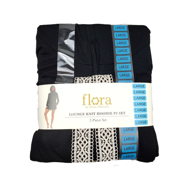 NWT Flora Ladies Black Brush Knit & Lace 2 Piece Lounge Set by Flora Nikrooz - Picture 7 of 7